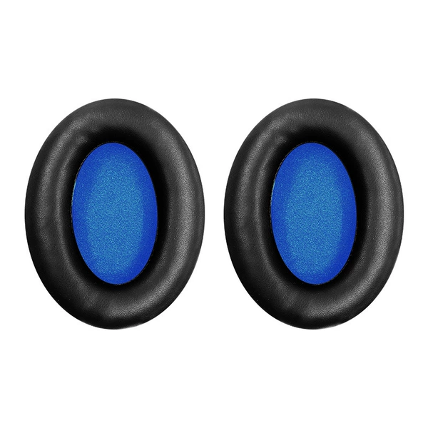 Pair of black and blue [protein leather] earmuffs
