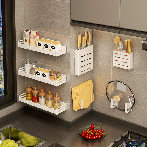 One-piece drop-shipping kitchen seasoning rack without punching wall-mounted seasoning rack supplies collection white