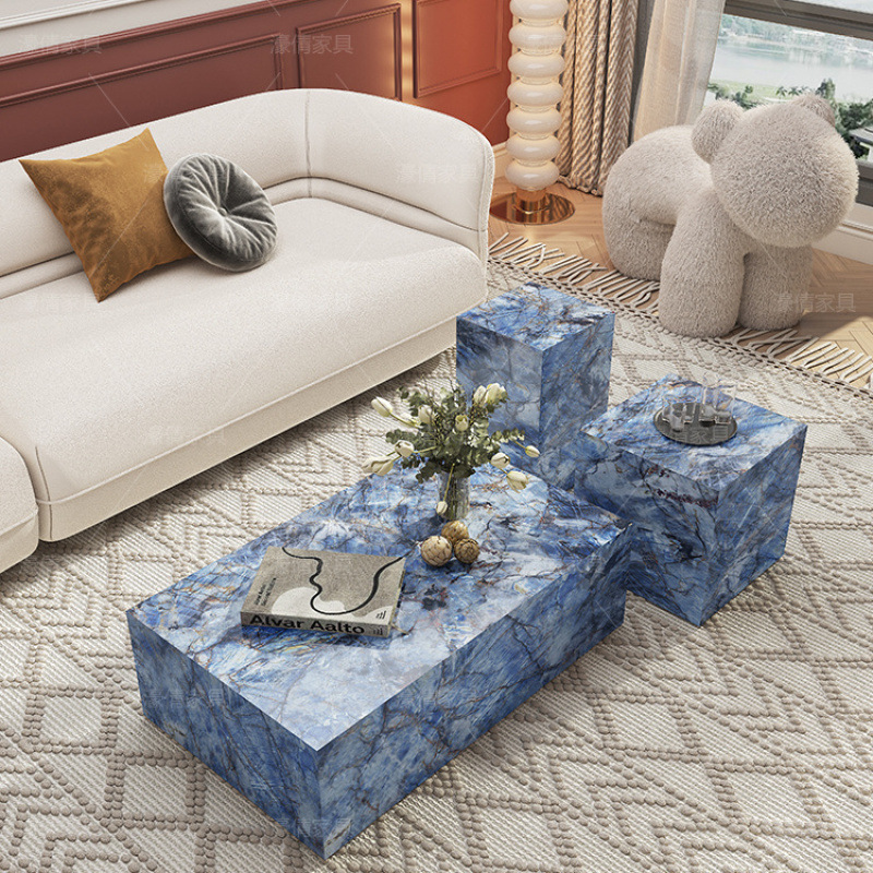Mesa de centro de losa de roca de alta calidad de lujo ligero francés, puerta de entrada, sala de estar, hogar, apartamento pequeño, mesa de centro rectangular, combinación de mesa lateral