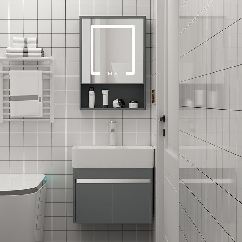 Arco redondo pequeño apartamento lavabo de baño de acero inoxidable gabinete combinación redondeada mesa de lavado de cerámica cuenca integrada