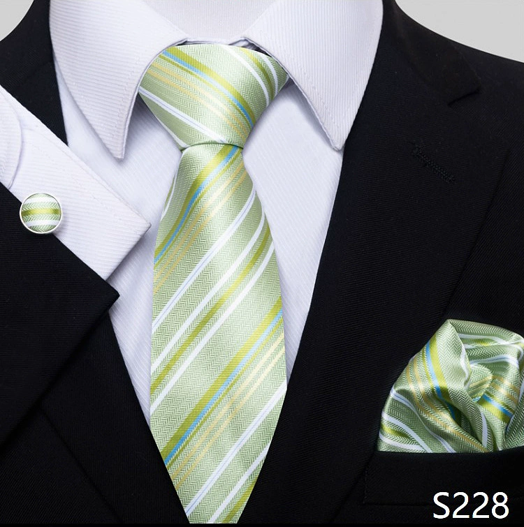 Ready stock solid color polka dot plaid tie wholesale solid color men's tie tie cufflinks pocket square set 8cm