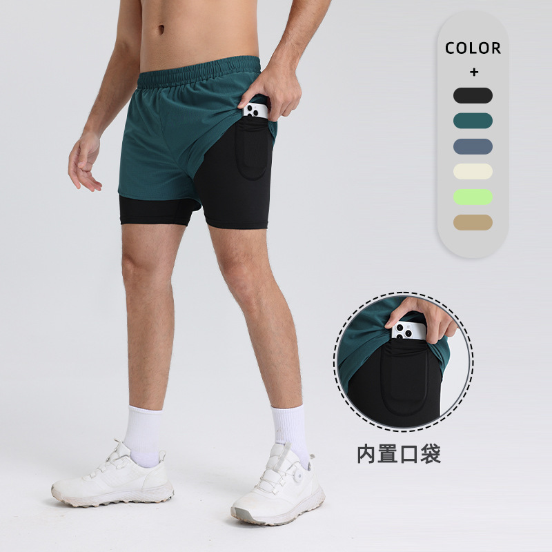 Mobile Phone Marathon Special Breathable Fake Two-piece Quick-drying Three-point Running Shorts with Lining Men's Sports Shorts Mobile Phone Marathon Special Breathable Fake Two-piece Quick-drying Three-point Running Shorts with Lining Men's Sports Shorts