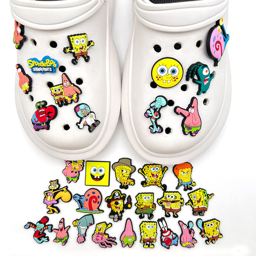 SpongeBob SquarePants Series PVC Soft Shoes Flower Shoes Buckle Croc Shoes Decorative Buckle Amazon AliExpress Shoe Accessories