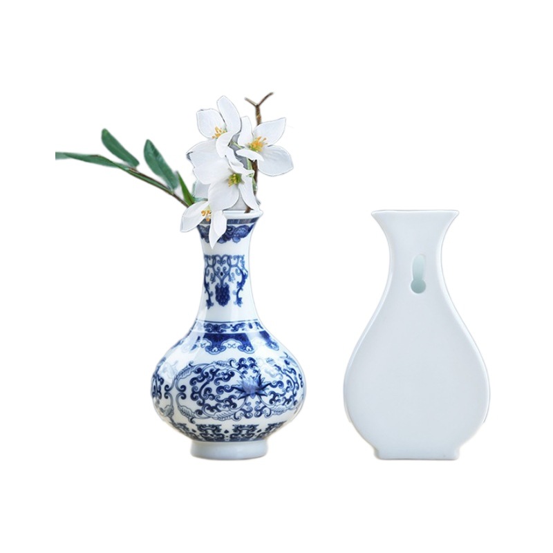 Botella de flores de pared china de estilo zen flor de porcelana azul flor de cerámica decoración de oficina decoración artesanal