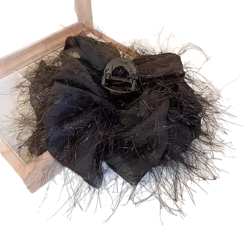 Fabric Mesh Multi-layer Bow Hair Claw Clip Shiny Hair Accessory_voghion.com
