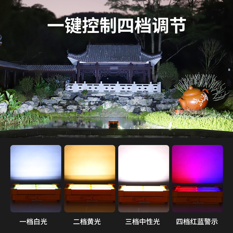 太陽能手提燈移動應急照明燈擺攤戶外露營燈超亮充電投光燈跨境