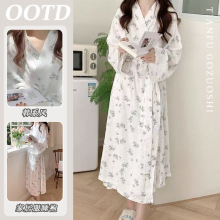 【优质仿棉】小清新碎花睡袍睡裙睡衣女款甜美可爱宽松长袖浴袍