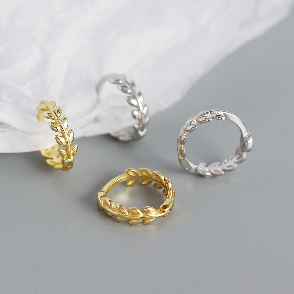 Simple Style, Commute Style 1 Pair 925 Sterling Silver Leaf Hoop Earrings