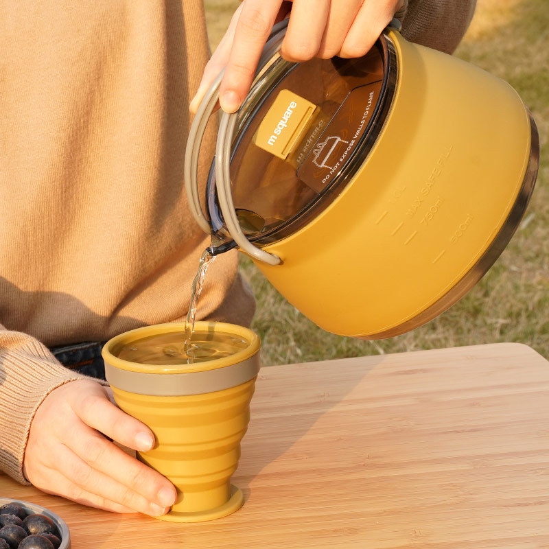 m square硅胶折叠烧水壶便携式野外露营户外明火咖啡茶卡式炉炊具