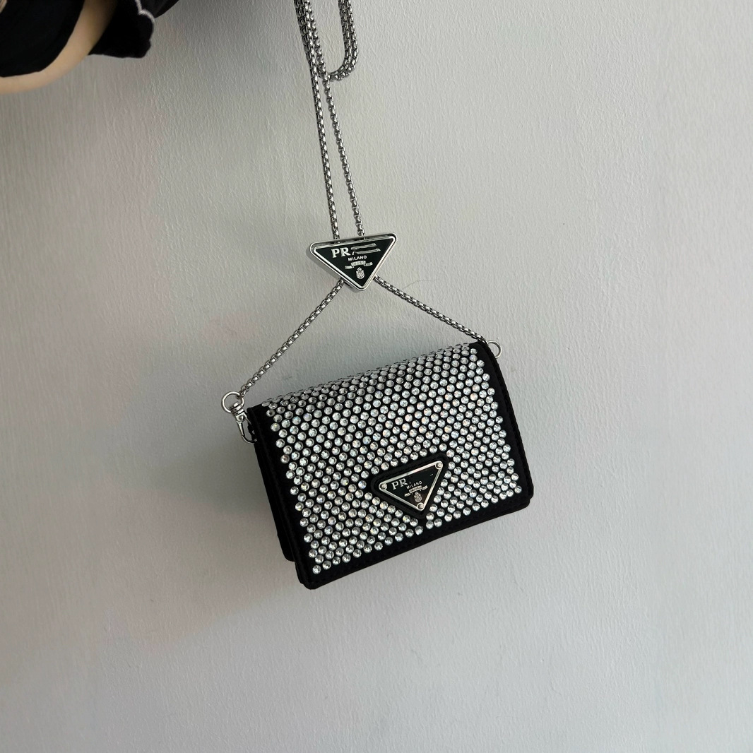 Kiçik Kvadrat Çiyin Çantası - Zəncir Qayışlı, Rhinestone Detallı