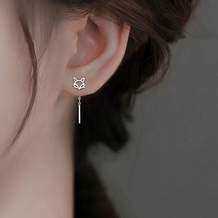 Authentic S999 Foot Silver Fox Ear Line Female Niche Design Exquisite Ear Pole Sleeping Free of Picking Advanced Flow Ear Drop