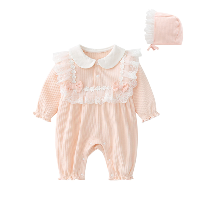 Spring 2022 baby Jumpsuit bowknot Hattie newborn clothes baby girl long sleeve Jumpsuit send hat