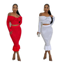 8711欧美女装高级外贸包臀裙休闲裙通勤一字肩女裙套装