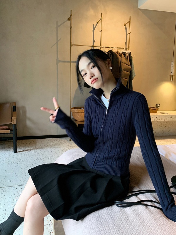 复古设计感麻花套头针织衫女秋冬新款韩系拉链休闲长袖套头上衣女|undefined