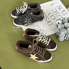 风莉雅加绒星星德训板鞋女冬季新款保暖复古厚底休闲运动羊羔毛鞋