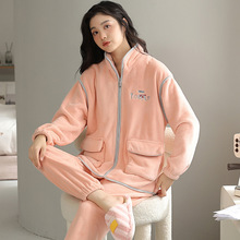 珊瑚绒睡衣女冬季拉链款2025新款秋冬款加厚加绒法兰绒家居服套装