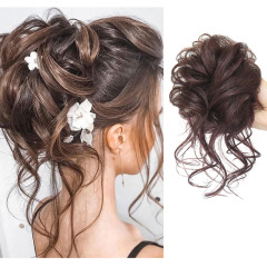 ヨーロッパとアメリカのウィッグリング、ファッショナブルなヘアバッグ、ボールヘア、ナチュラルふわふわ乱雑なロングひげ三つ編みウィッグ、ポニーテールヘアリング