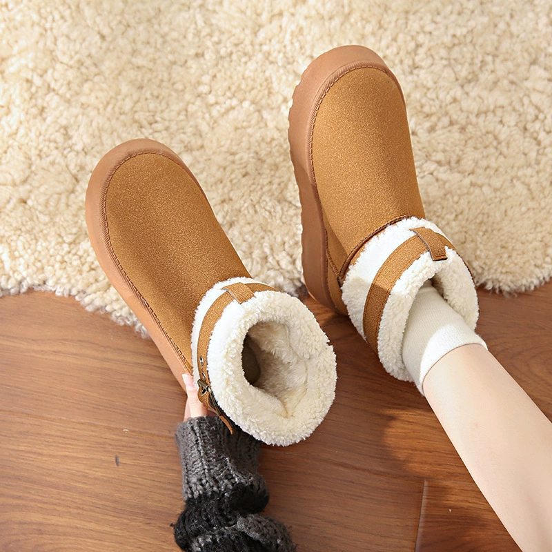 Fleece winter keep warm low boots platform, Korean style, plus size
