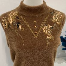 妈妈装秋冬水貂绒毛衣2025新款50岁中老年女加绒打底小衫保暖内搭