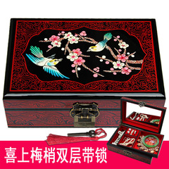 Antique Style Wooden Jewelry Box with Lock, Red Chinese Style Hair Dressing Chest from Pingyao, Shanxi, resembling the Forbidden City Design