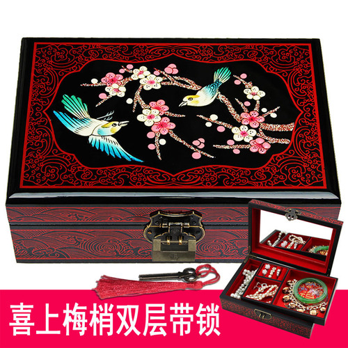 Antique Style Wooden Jewelry Box with Lock, Red Chinese Style Hair Dressing Chest from Pingyao, Shanxi, resembling the Forbidden City Design