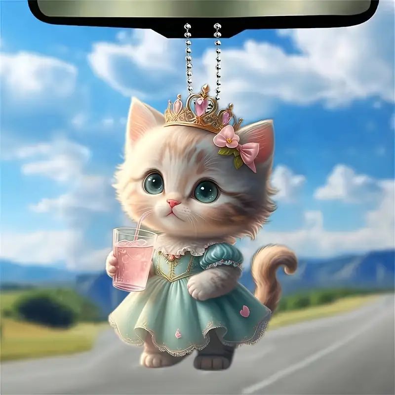 Acrílico nuevo creativo lindo gatito colgante plano transfronterizo espejo retrovisor interior decoración colgante llavero