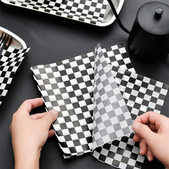 美式黑色格紋油紙野餐烘焙蛋糕馬卡龍墊餐紙漢堡三明治薯條防油紙