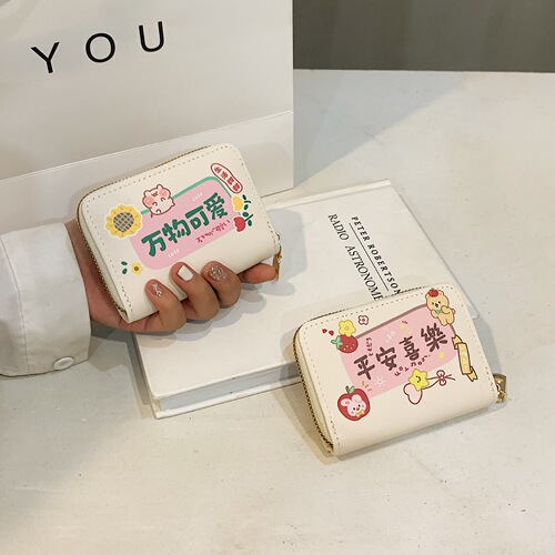  new cute card holder for women, compact multi-card slots, large-capacity card holder, student cartoon zipper card holder wallet