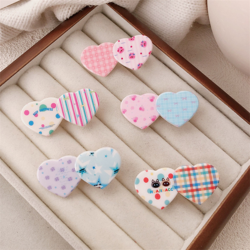 Hermosas brocas de cabello de cuadrícula arco iris amor temperamento brocas de cabello coreano dulce lado de cabello roto ceja borde brocas adornamiento para el cabello