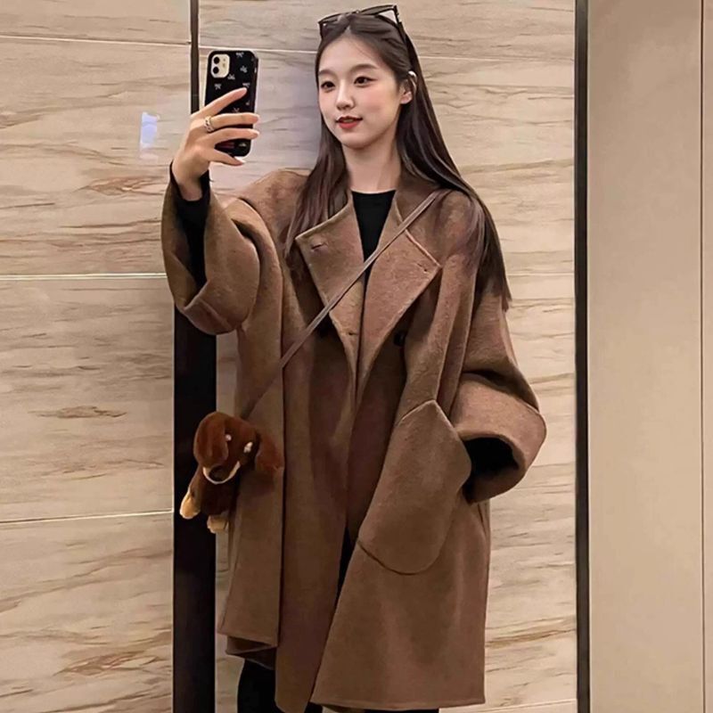 2025 Autumn and Winter Retro Double-Sided Woolen Outwear Jacket for Women Korean Style Loose Design Small Elegant New Outwear