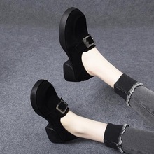 厚底乐福鞋女款2025秋季新款软皮女鞋深口单鞋绒面松糕高跟工作鞋