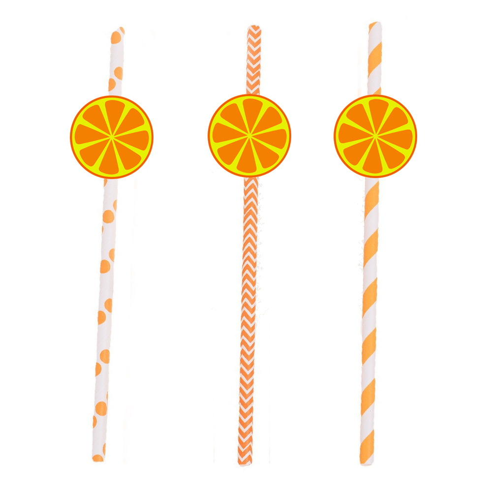Fábrica en stock al por mayor fiesta creativa paja decoración serie de frutas con tarjeta naranja paja de papel creativo