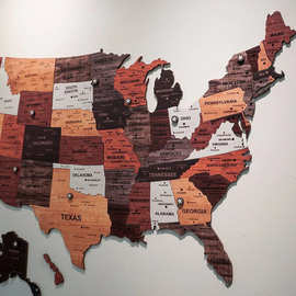 跨境USA Wooden Map Puzzle美国木制地图拼图家居办公室墙面装饰