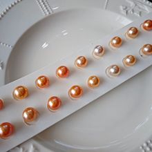 10-11mm天然淡水珍珠正圆几乎无暇粉橙色散珠裸珠对珠批发