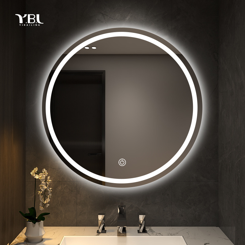 Espejo de baño inteligente con pantalla táctil LED, espejo redondo antivaho montado en pared para maquillaje