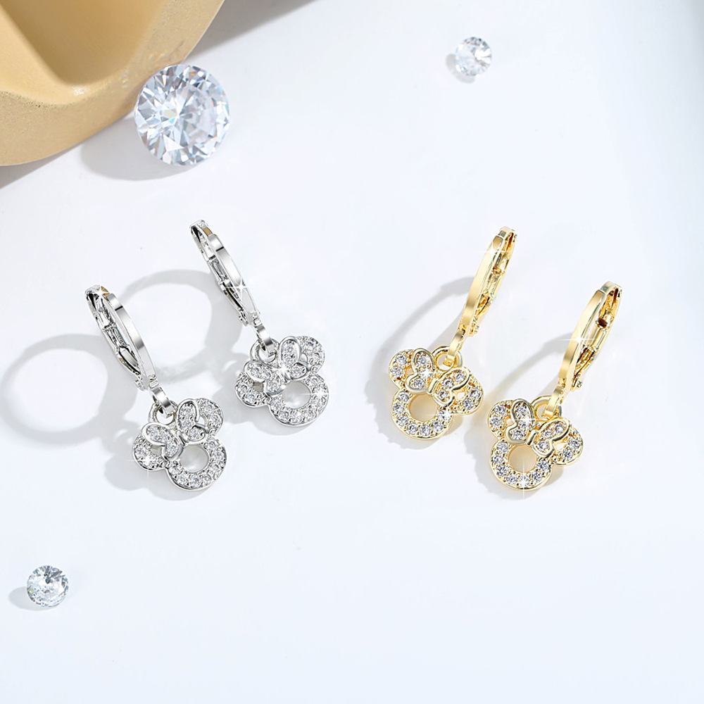 Produk Pilihan Lintas Batas Kartun Mickey Minnie Pita Kupu-Kupu Berlian Anting Berlapis Emas 14K Anting-anting