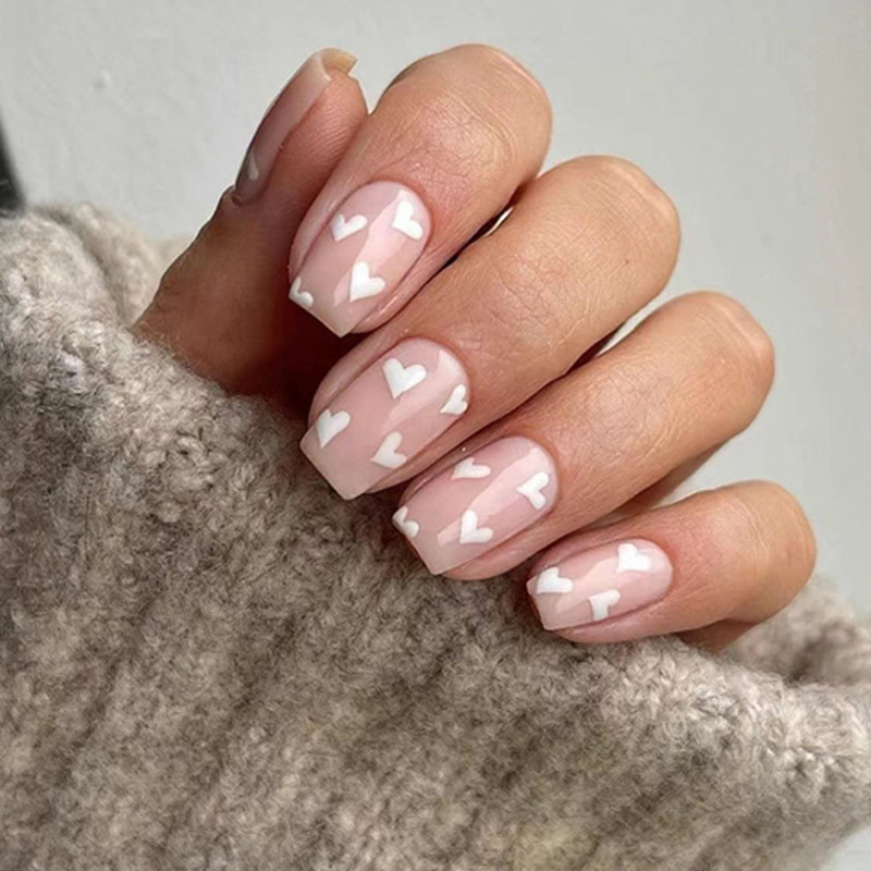 Fresh and cute girly-style nail stickers with cloud and heart designs, long-lasting, detachable, and wearable nails