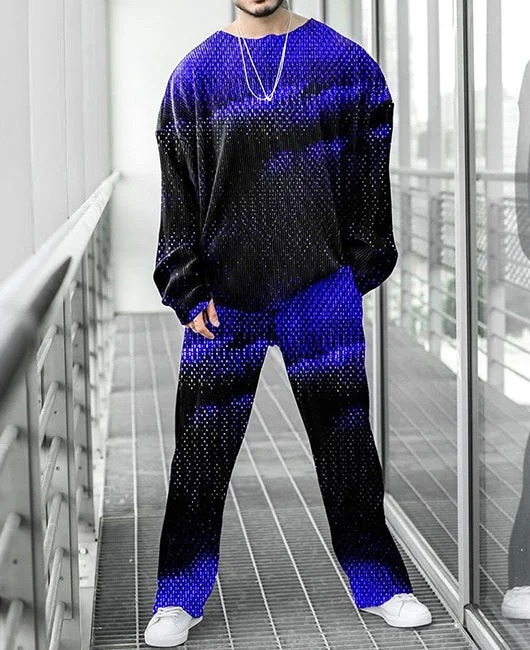 Colorido estilo personalizado estampado de dos piezas guapo otoño nuevo color contraste estilo Hong Kong cuello redondo camiseta pantalones ME6-MR10