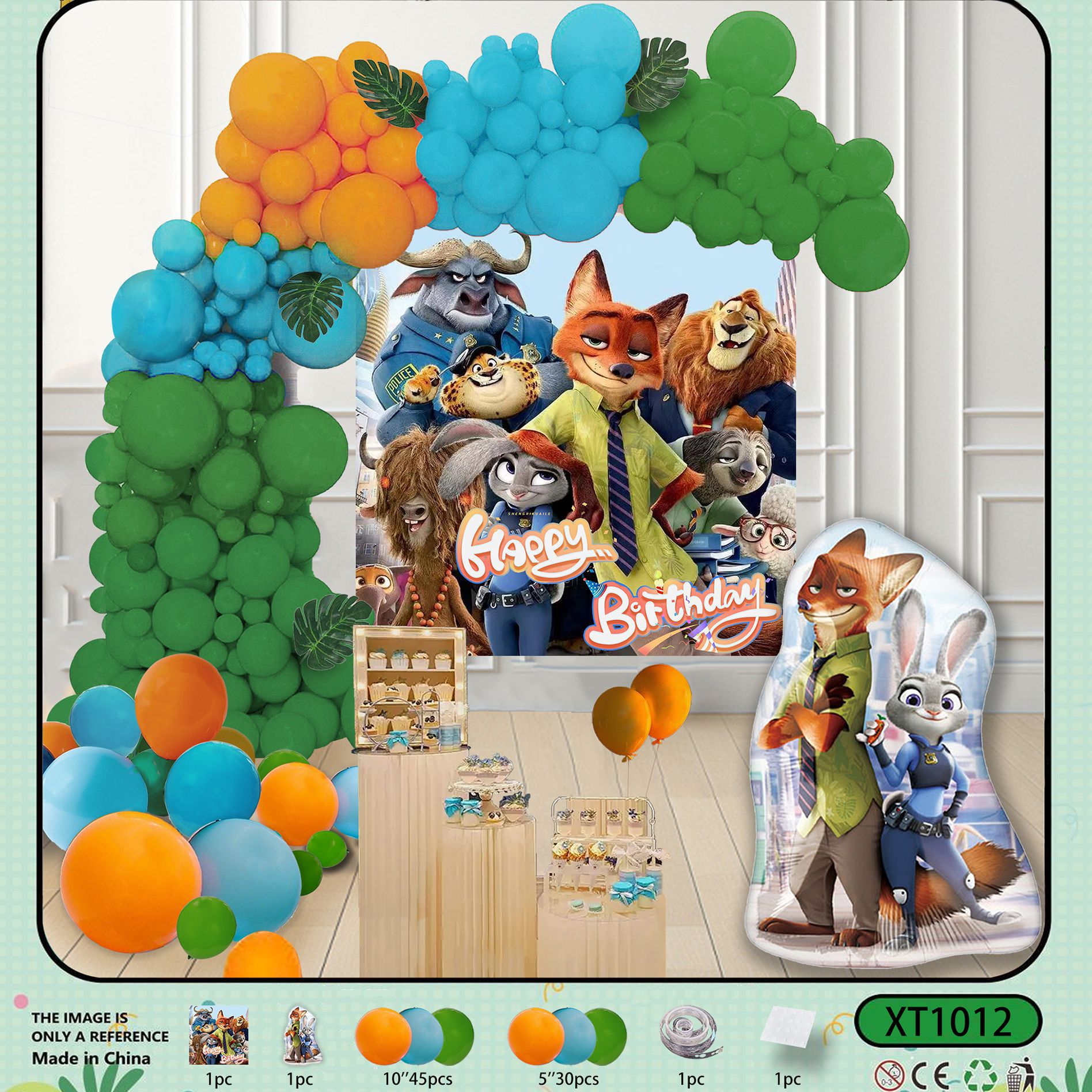 Fiesta de cumpleaños redonda escena diseño decorativo globo traje de juguete para niños globo de aluminio letras y números