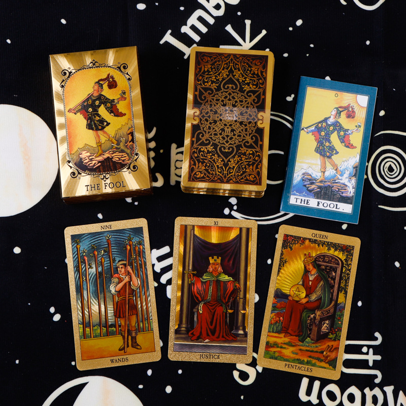 跨境彩印烫金塔罗牌78张全套tarotPVC塑料防水桌游卡牌现货批发|undefined