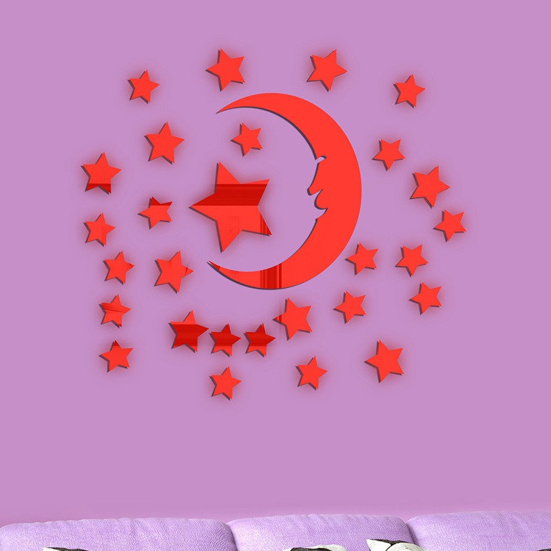 3d Mirror Wall Stickers Star And Moon Acrylic Background Decor_voghion.com
