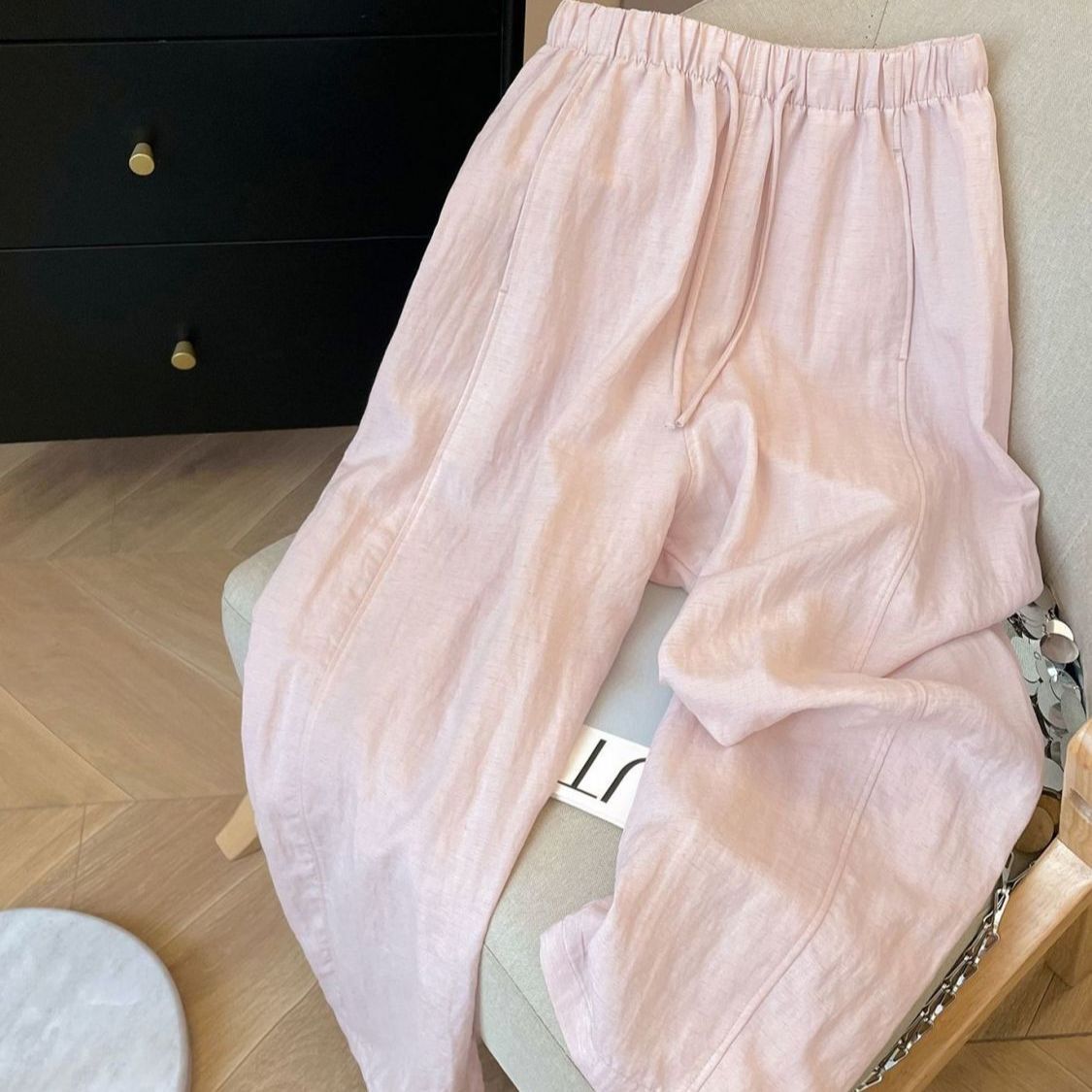 Tencel Linen Pants for Women 2026 New Summer High-Waisted Drapey Casual Loose Wide-Leg Pants Versatile Sports Trousers