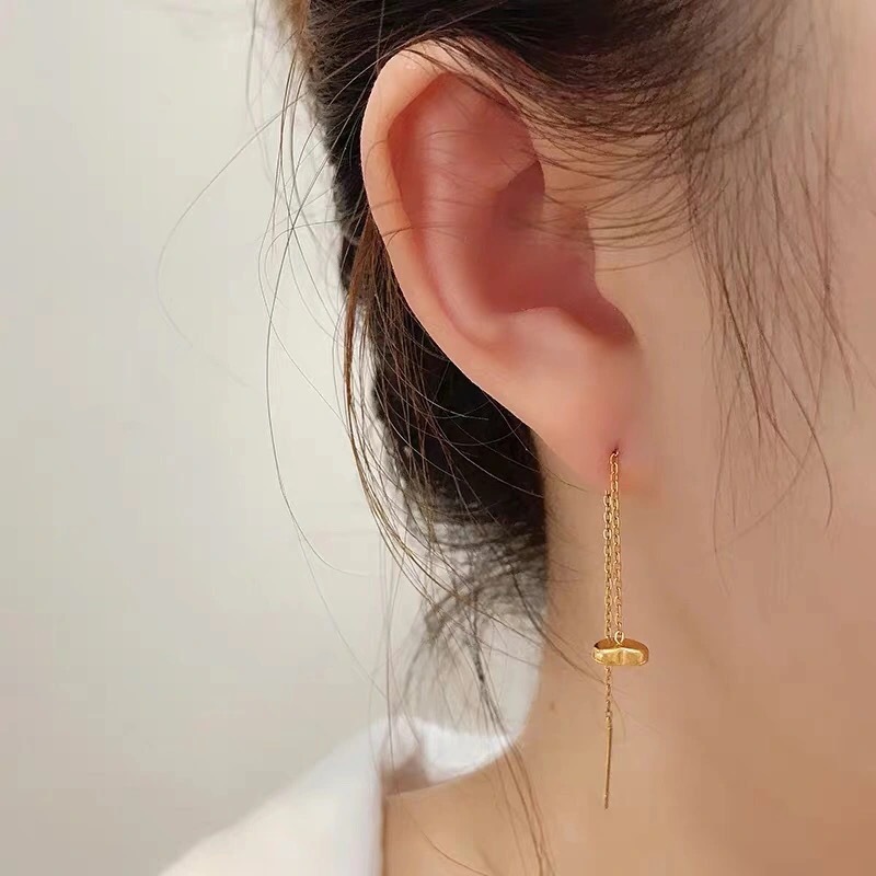 New heart-shaped womenu0027s thin tassel titanium steel earrings