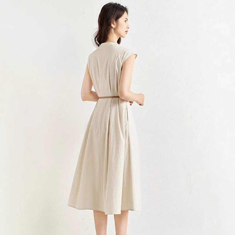 Темпераментное повседневное платье без рукавов для женщин, летнее новое платье-рубашка высокого класса во французском стиле с завышенной талией для маленьких людей