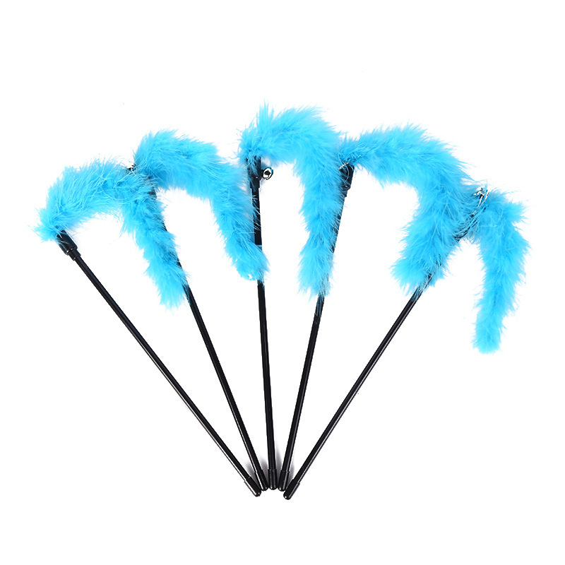 Varita para gato con plumas y campana, alambre metálico, accesorios para mascotas