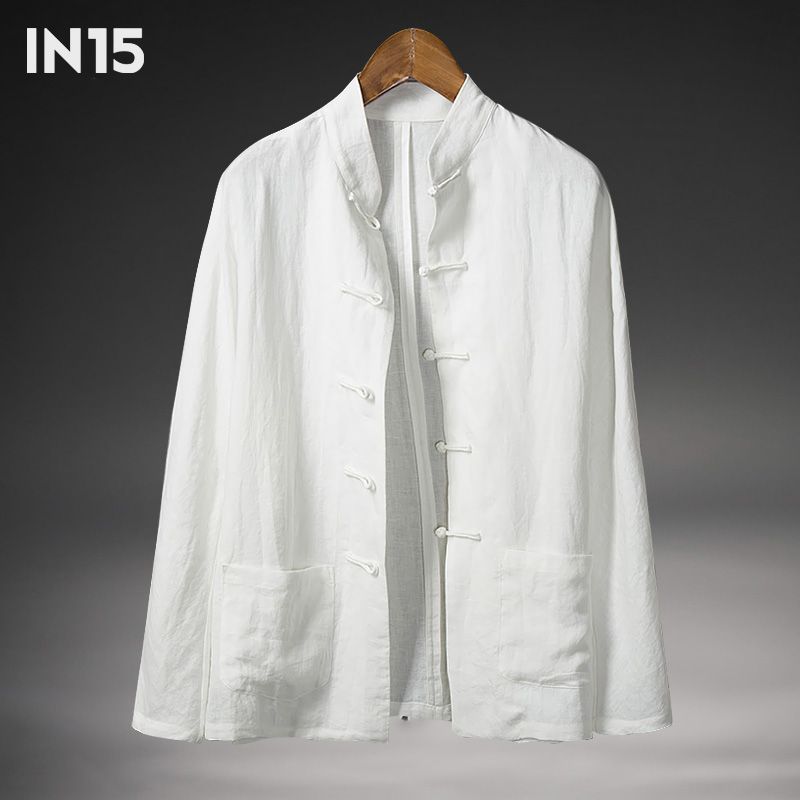 Otoño e invierno nuevo estilo chino retro para hombres camisa de lino de estilo chino para hombres de manga larga de algodón y lino con hebilla camisa cuello alto traje Tang