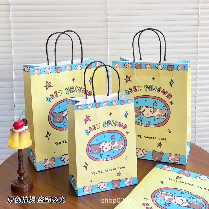 Cute Cartoon Three Little Kraft Paper Gift Bags, Simple and Convenient, Small and Fresh, the First Choice for Shopping and Gift Giving
