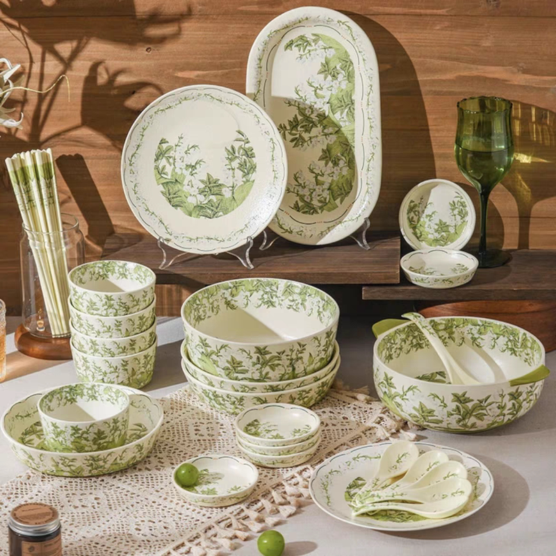 Huadian Lily of the Valley Ceramic Tableware Set for Home Use: Rice Bowl, Noodle Bowl, Soup Bowl, Vegetable Plate, Fish Plate, Moving Gift Huadian Lily of the Valley Ceramic Tableware Set for Home Use: Rice Bowl, Noodle Bowl, Soup Bowl, Vegetable Plate, Fish Plate, Moving Gift