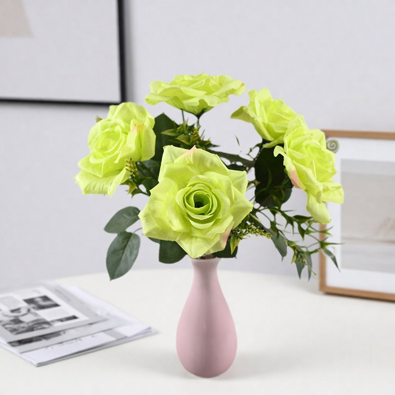 Fabricantes al por mayor flores de simulación paisajismo estilo nórdico en el hogar decoración de boda 5 rosa de simulación de rizado