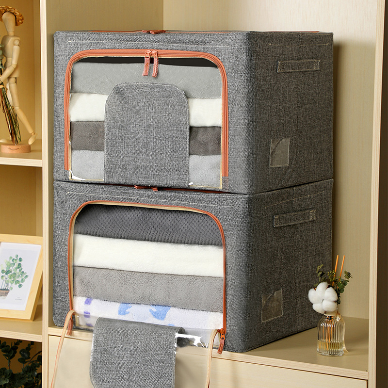 麻料收纳箱折叠大视窗棉麻布艺整理箱衣柜大号棉被收纳袋防尘加厚